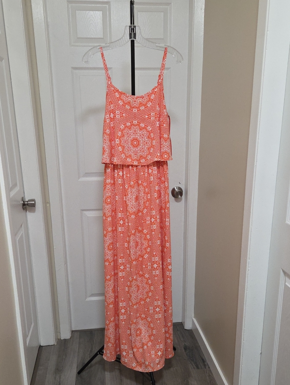 Maison Jules Coral and White Printed Maxi Dress